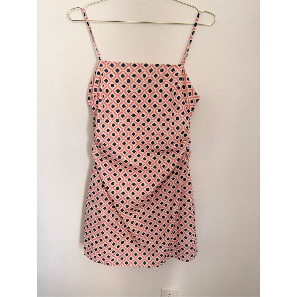 Charming Desire Pink Geo Print Ruched Sleeveless Mini Dress Sz L NWT100% Cotton